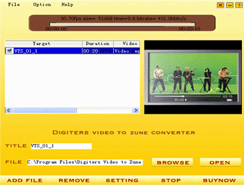 Digiters Video to Zune Converter screenshot