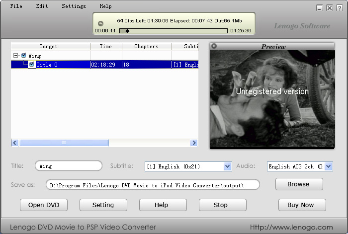 Lenog DVD Movie to PSP Video Converter 5.5 screenshot