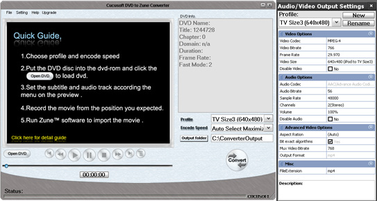 Cucusoft DVD to Zune Converter trial screenshot