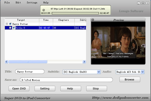 Lenogo DVD Movie to iPod Video Converter 3.1.6 screenshot