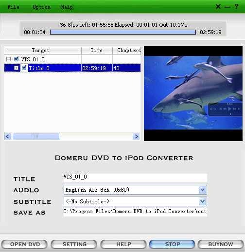 Domeru DVD to iPod Converter 3.6.4 screenshot