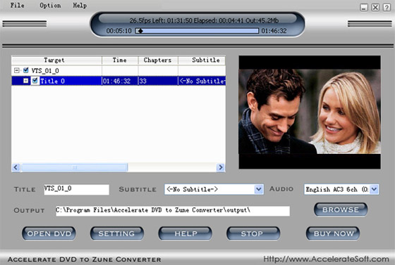 Accelerate DVD to zune Converter screenshot