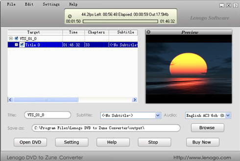 Lenogo DVD to Zune Converter screenshot