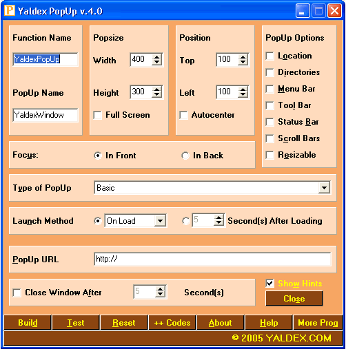 Yaldex PopUp 4.0 screenshot